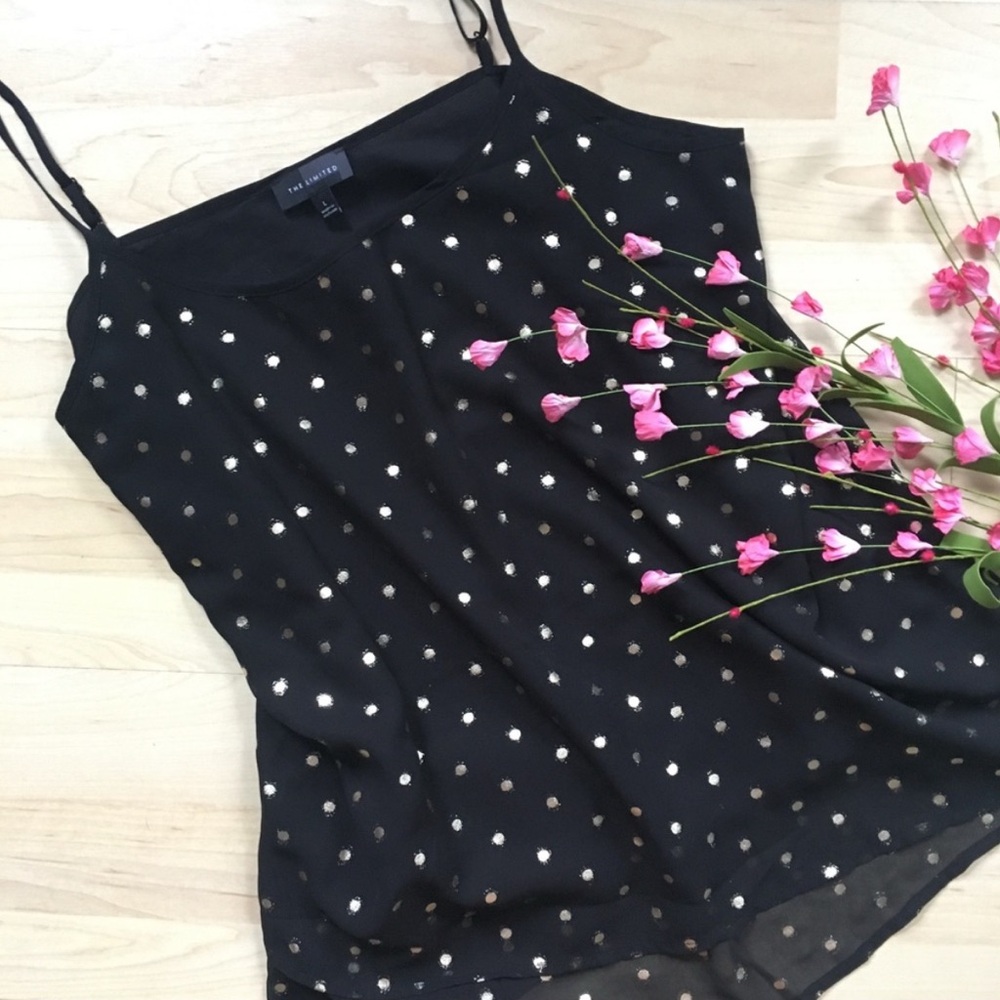 The Limited Black‎ Gold Metallic Dot Asymmetrical Layer Tank Blouse Top Medium M